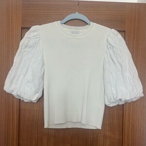 🤍 Lucy Paris White Bubble Sleeve Ribbed Blouse – Size Small 🤍